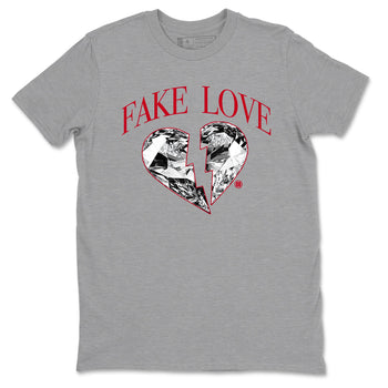 1s '85 Bred shirts to match jordans Fake Love best t shirts to wear with jordans AJ1 '85 Bred match shoes to clothes SNRT Sneaker Tees unisex cotton Heather Grey 2 shirts