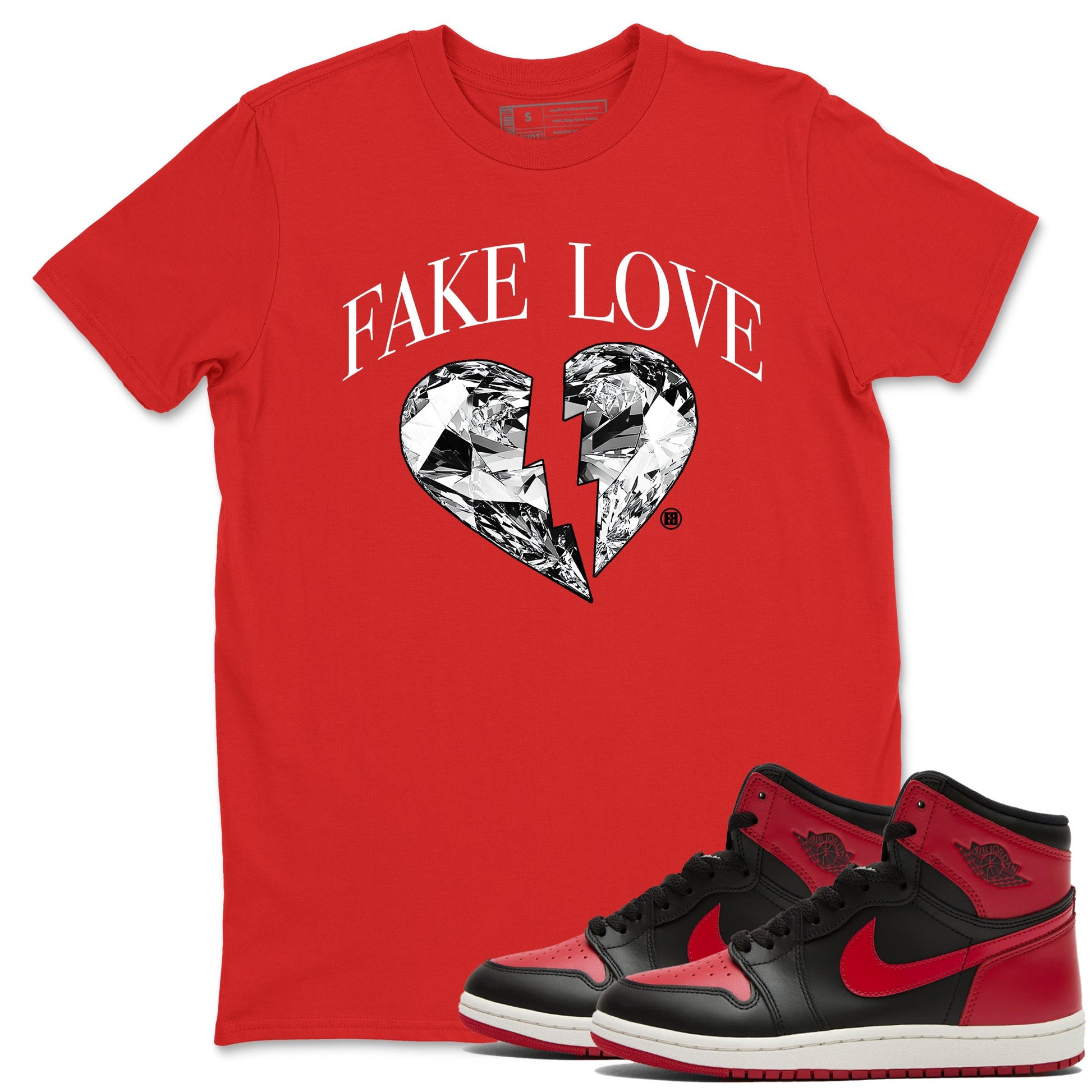 1s '85 Bred shirts to match jordans Fake Love best t shirts to wear with jordans AJ1 '85 Bred match shoes to clothes SNRT Sneaker Tees unisex cotton Red 1 shirts