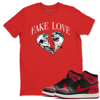 1s '85 Bred shirts to match jordans Fake Love best t shirts to wear with jordans AJ1 '85 Bred match shoes to clothes SNRT Sneaker Tees unisex cotton Red 1 shirts