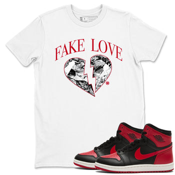 1s '85 Bred shirts to match jordans Fake Love best t shirts to wear with jordans AJ1 '85 Bred match shoes to clothes SNRT Sneaker Tees unisex cotton White 1 shirts