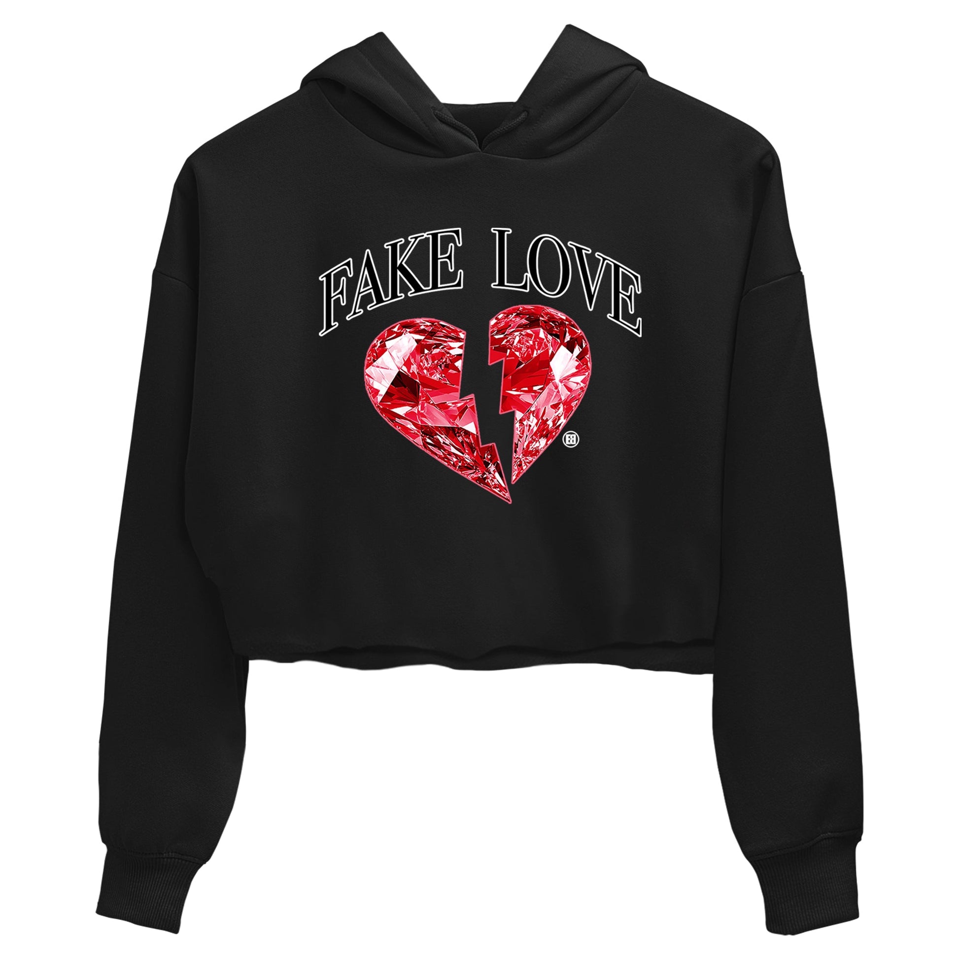 Fake Love womens crop tee made to vibe with the Air Jordan 1 Ruby sneakers — the perfect match in Black 2.