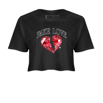 Fake Love womens crop tee made to vibe with the Air Jordan 1 Ruby sneakers — the perfect match in Black 2.