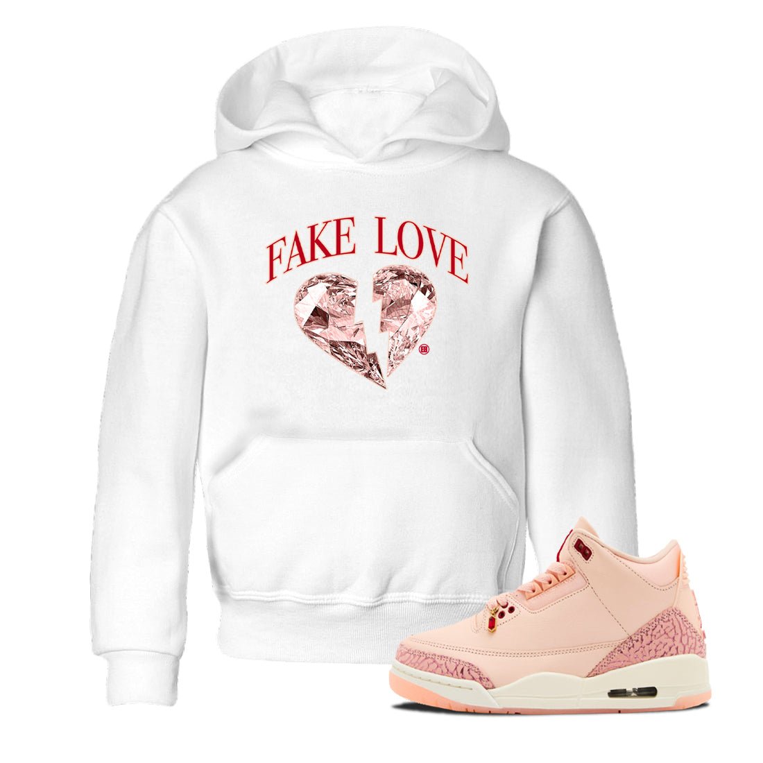 3s Valentines Day tee to match jordans Fake Love best t shirts to wear with jordans Air Jordan 3 "Treat Yourself" Washed Coral special Valentine's Day Gift SNRT Sneaker Tees Youth Baby White 1 tee