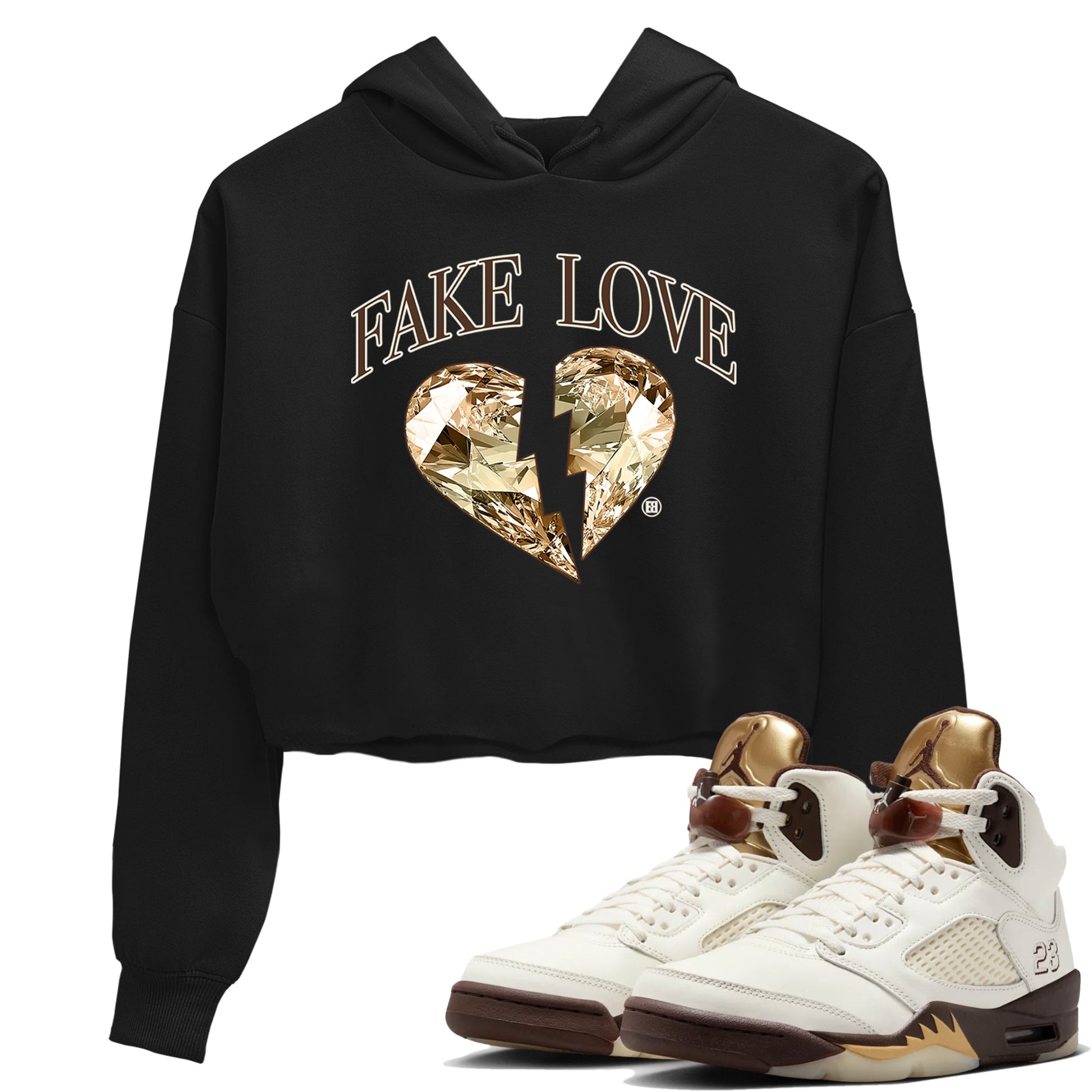 5s Golden Ticket shirts to match jordans Fake Love best t shirts to wear with jordans Air Jordan 5 Golden Ticket match shoes to clothes SNRT Sneaker Tees unisex cotton Black 1 crop tee