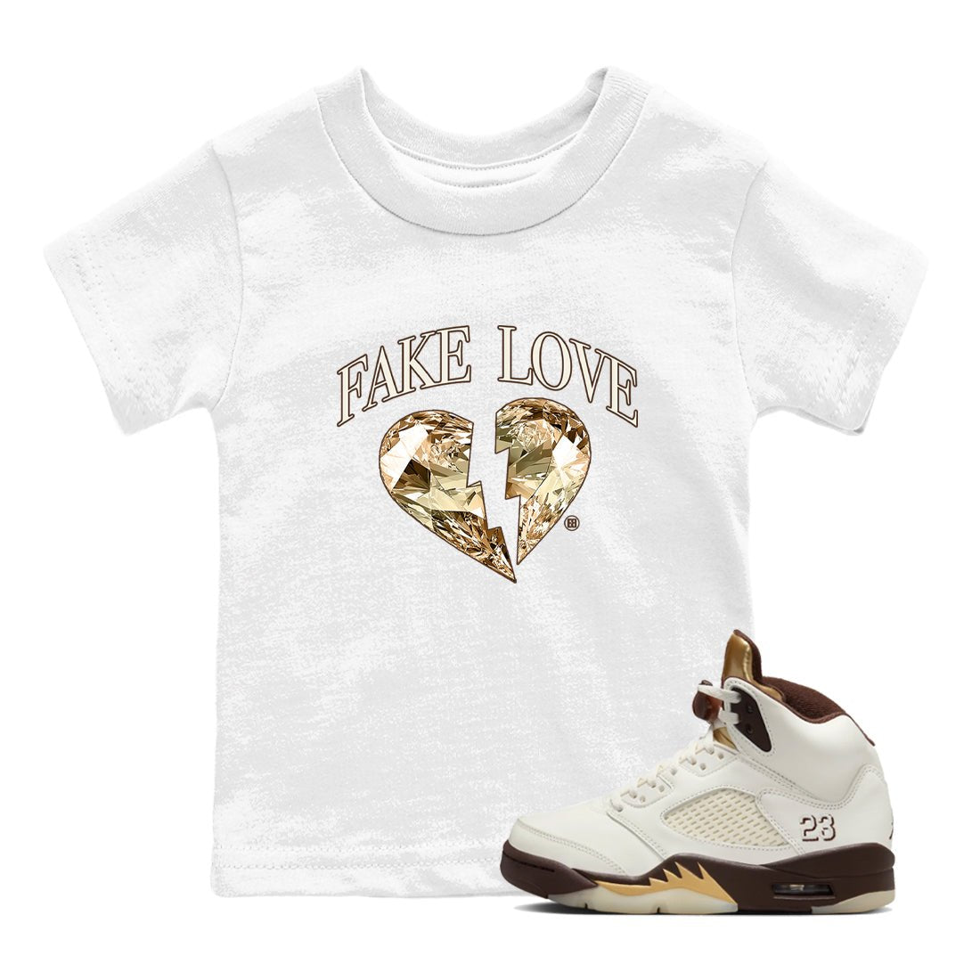 5s Golden Ticket shirts to match jordans Fake Love best t shirts to wear with jordans Air Jordan 5 Golden Ticket match shoes to clothes SNRT Sneaker Tees Youth Baby White 1 tee