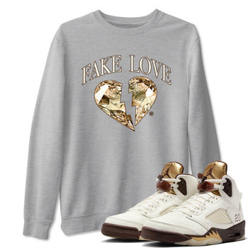 5s Golden Ticket shirts to match jordans Fake Love best t shirts to wear with jordans Air Jordan 5 Golden Ticket match shoes to clothes SNRT Sneaker Tees unisex cotton Heather Grey 1 shirts