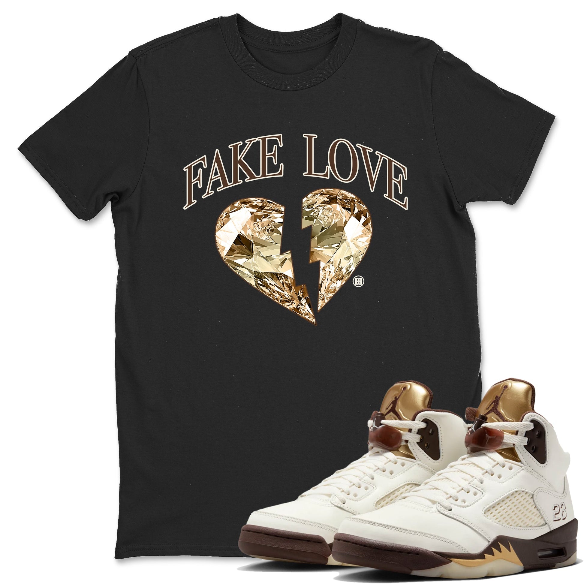 5s Golden Ticket shirts to match jordans Fake Love best t shirts to wear with jordans Air Jordan 5 Golden Ticket match shoes to clothes SNRT Sneaker Tees unisex cotton Black 1 shirts