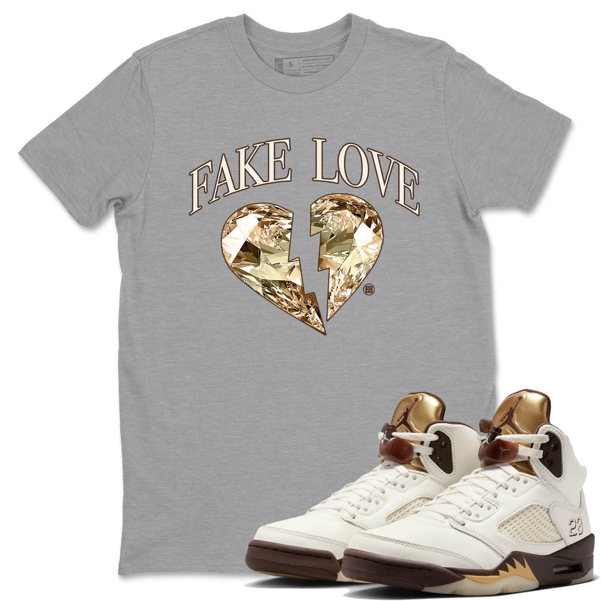 5s Golden Ticket shirts to match jordans Fake Love best t shirts to wear with jordans Air Jordan 5 Golden Ticket match shoes to clothes SNRT Sneaker Tees unisex cotton Heather Grey 1 shirts