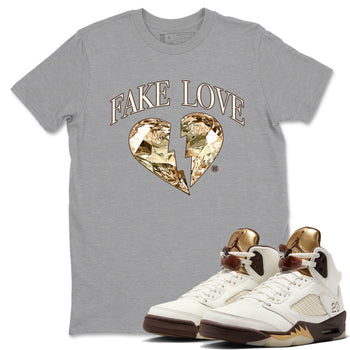 5s Golden Ticket shirts to match jordans Fake Love best t shirts to wear with jordans Air Jordan 5 Golden Ticket match shoes to clothes SNRT Sneaker Tees unisex cotton Heather Grey 1 shirts