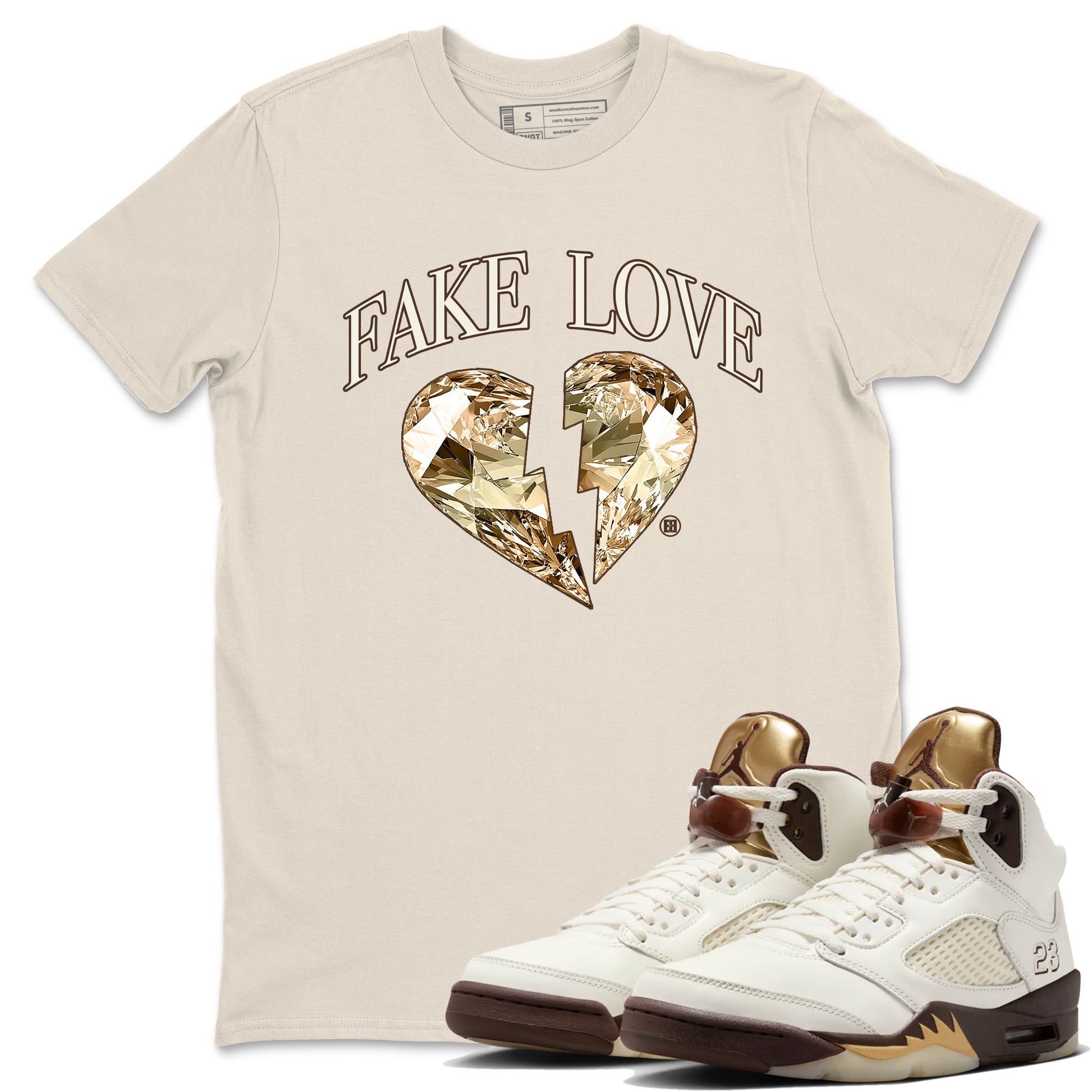 5s Golden Ticket shirts to match jordans Fake Love best t shirts to wear with jordans Air Jordan 5 Golden Ticket match shoes to clothes SNRT Sneaker Tees unisex cotton Natural 1 shirts
