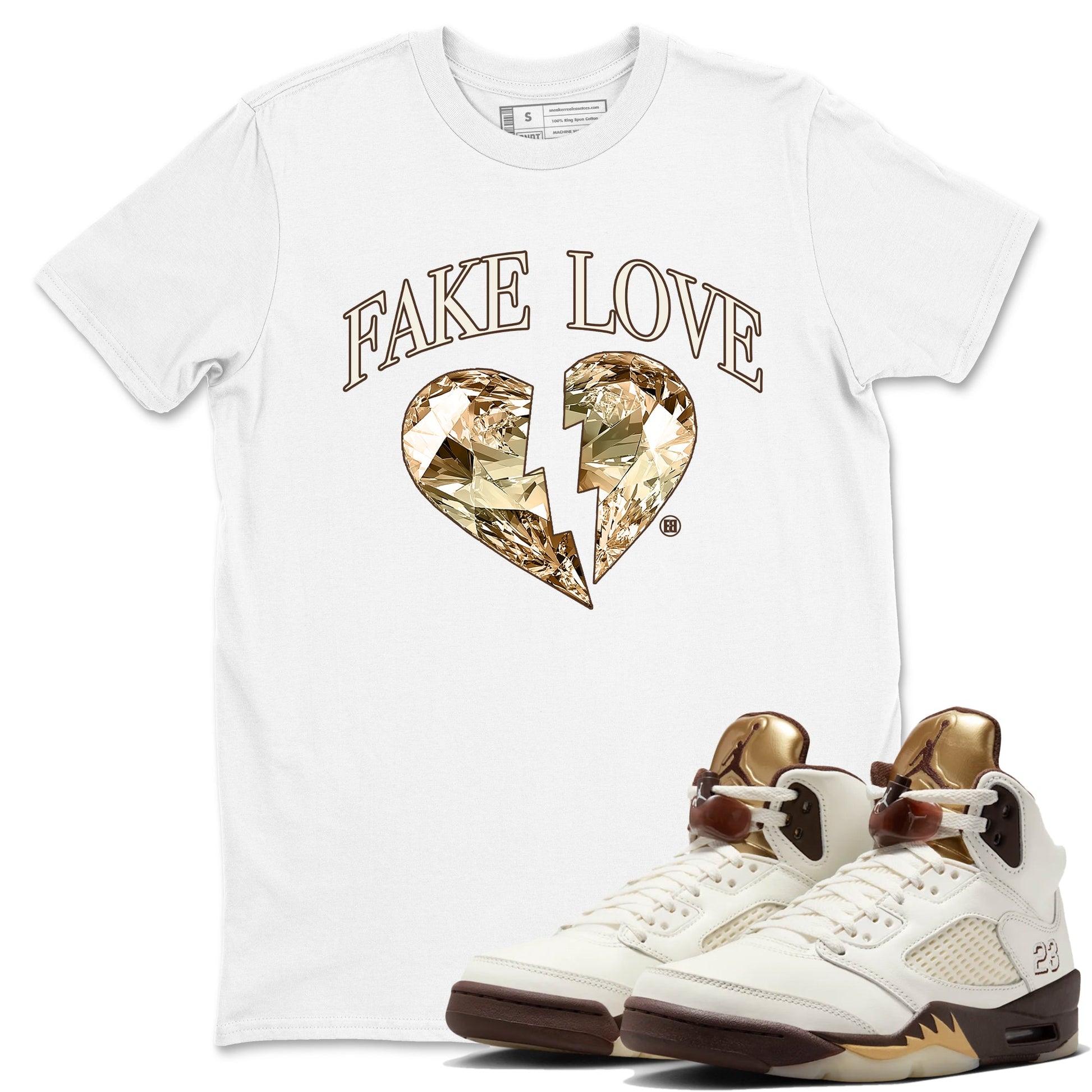 5s Golden Ticket shirts to match jordans Fake Love best t shirts to wear with jordans Air Jordan 5 Golden Ticket match shoes to clothes SNRT Sneaker Tees unisex cotton White 1 shirts
