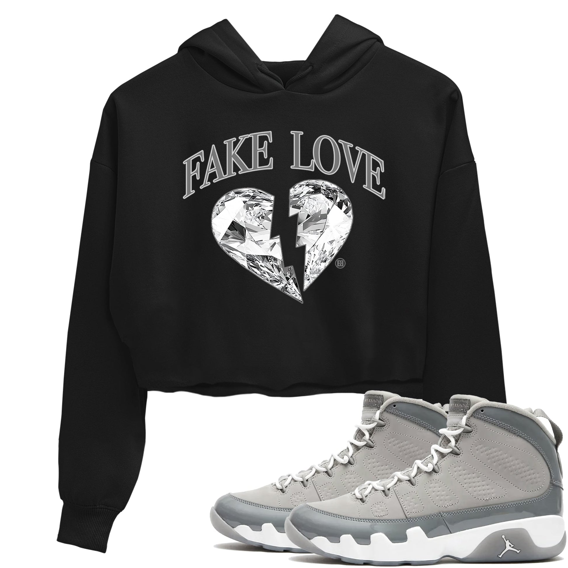 9s Cool Grey shirts to match jordans Fake Love best t shirts to wear with jordans Air Jordan 9 Cool Grey match shoes to clothes SNRT Sneaker Tees unisex cotton Black 1 crop tee