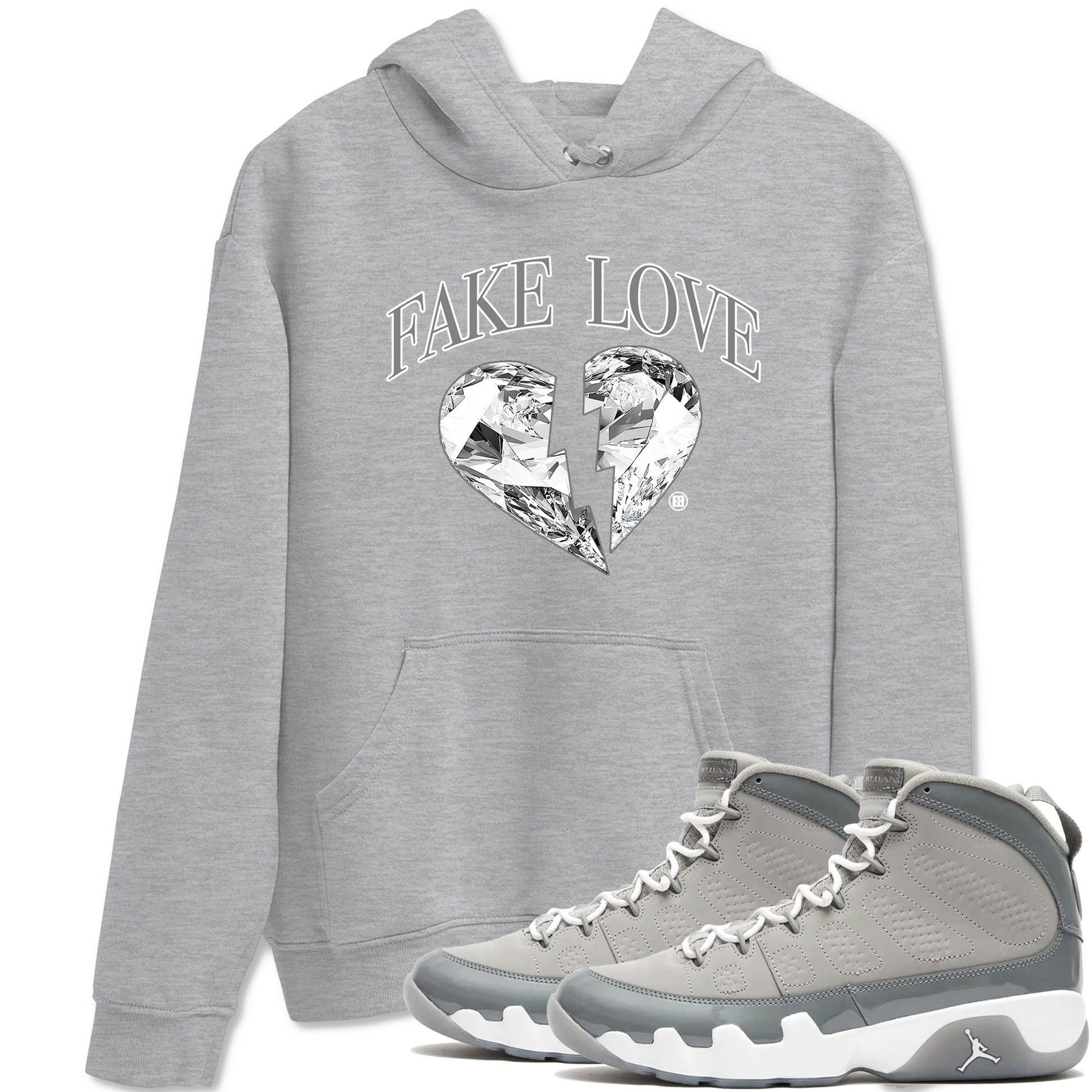 9s Cool Grey shirts to match jordans Fake Love best t shirts to wear with jordans Air Jordan 9 Cool Grey match shoes to clothes SNRT Sneaker Tees unisex cotton Heather Grey 1 shirts