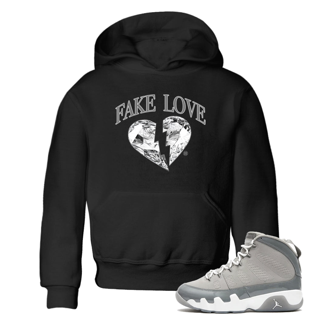 9s Cool Grey shirts to match jordans Fake Love best t shirts to wear with jordans Air Jordan 9 Cool Grey match shoes to clothes SNRT Sneaker Tees Youth Baby Black 1 tee