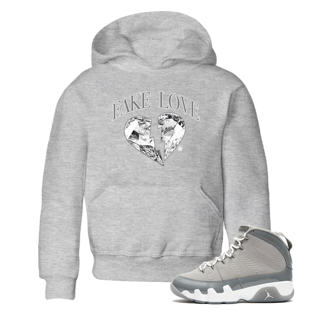 9s Cool Grey shirts to match jordans Fake Love best t shirts to wear with jordans Air Jordan 9 Cool Grey match shoes to clothes SNRT Sneaker Tees Youth Baby Heather Grey 1 tee