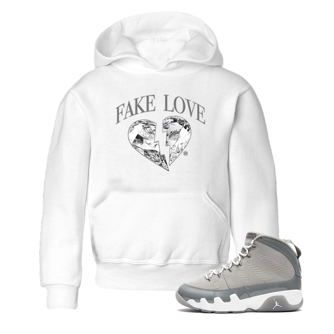 9s Cool Grey shirts to match jordans Fake Love best t shirts to wear with jordans Air Jordan 9 Cool Grey match shoes to clothes SNRT Sneaker Tees Youth Baby White 1 tee