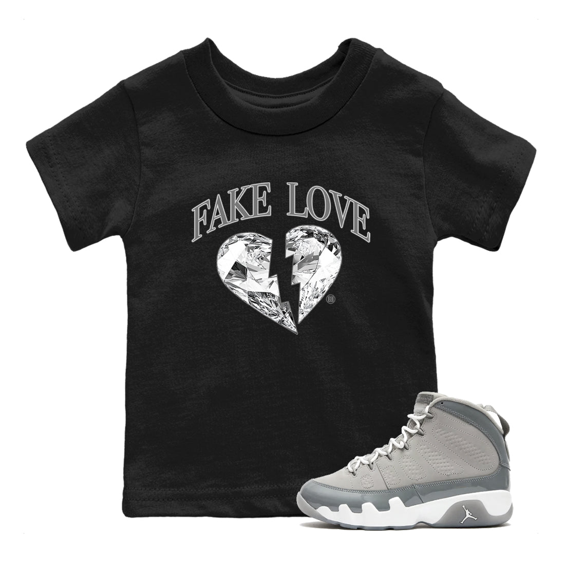 9s Cool Grey shirts to match jordans Fake Love best t shirts to wear with jordans Air Jordan 9 Cool Grey match shoes to clothes SNRT Sneaker Tees Youth Baby Black 1 tee