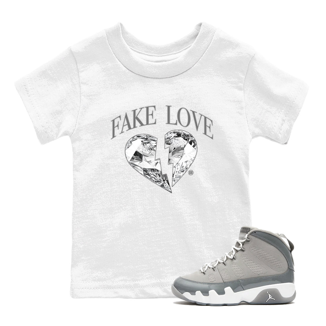 9s Cool Grey shirts to match jordans Fake Love best t shirts to wear with jordans Air Jordan 9 Cool Grey match shoes to clothes SNRT Sneaker Tees Youth Baby White 1 tee