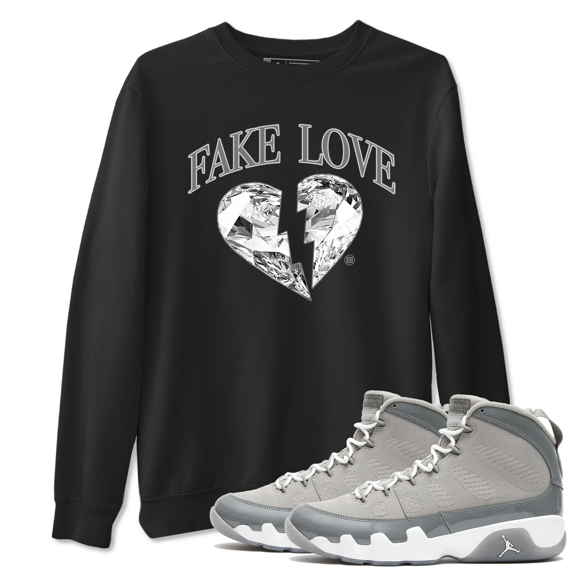 9s Cool Grey shirts to match jordans Fake Love best t shirts to wear with jordans Air Jordan 9 Cool Grey match shoes to clothes SNRT Sneaker Tees unisex cotton Black 1 shirts