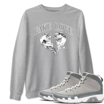 9s Cool Grey shirts to match jordans Fake Love best t shirts to wear with jordans Air Jordan 9 Cool Grey match shoes to clothes SNRT Sneaker Tees unisex cotton Heather Grey 1 shirts