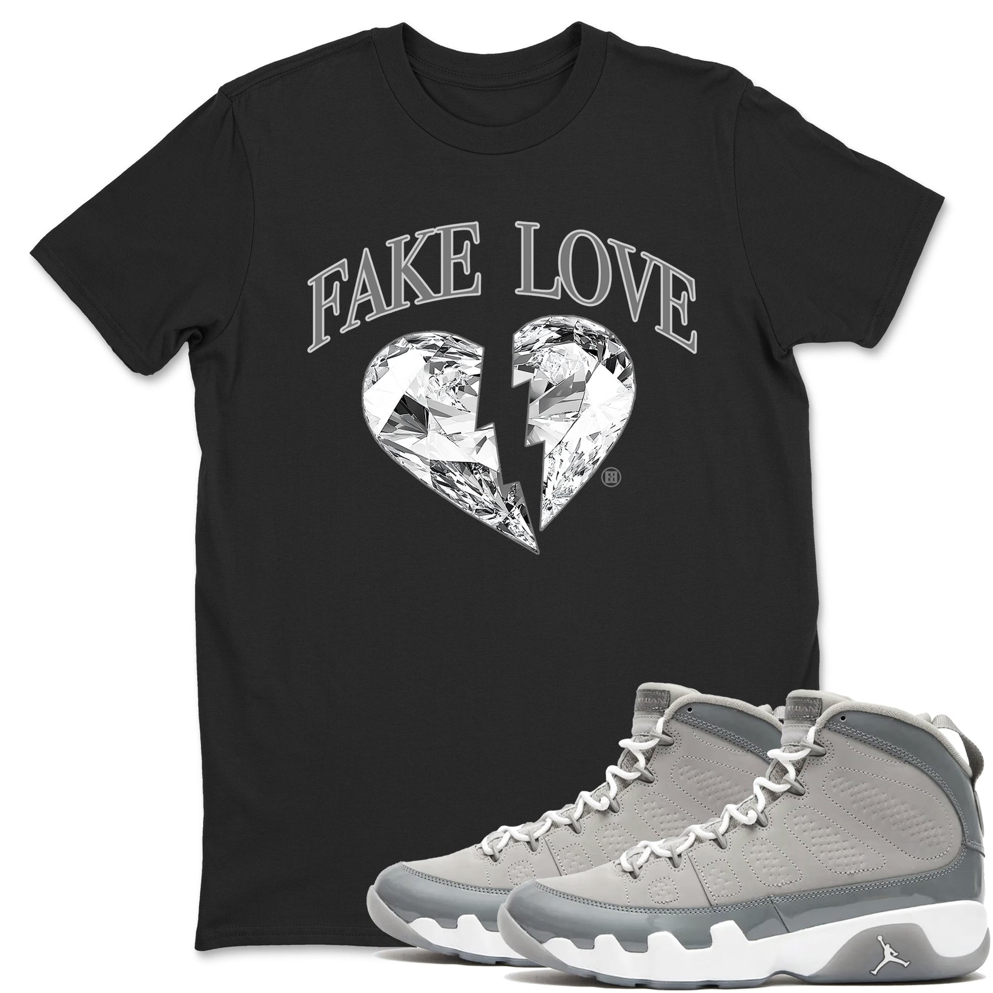 9s Cool Grey shirts to match jordans Fake Love best t shirts to wear with jordans Air Jordan 9 Cool Grey match shoes to clothes SNRT Sneaker Tees unisex cotton Black 1 shirts