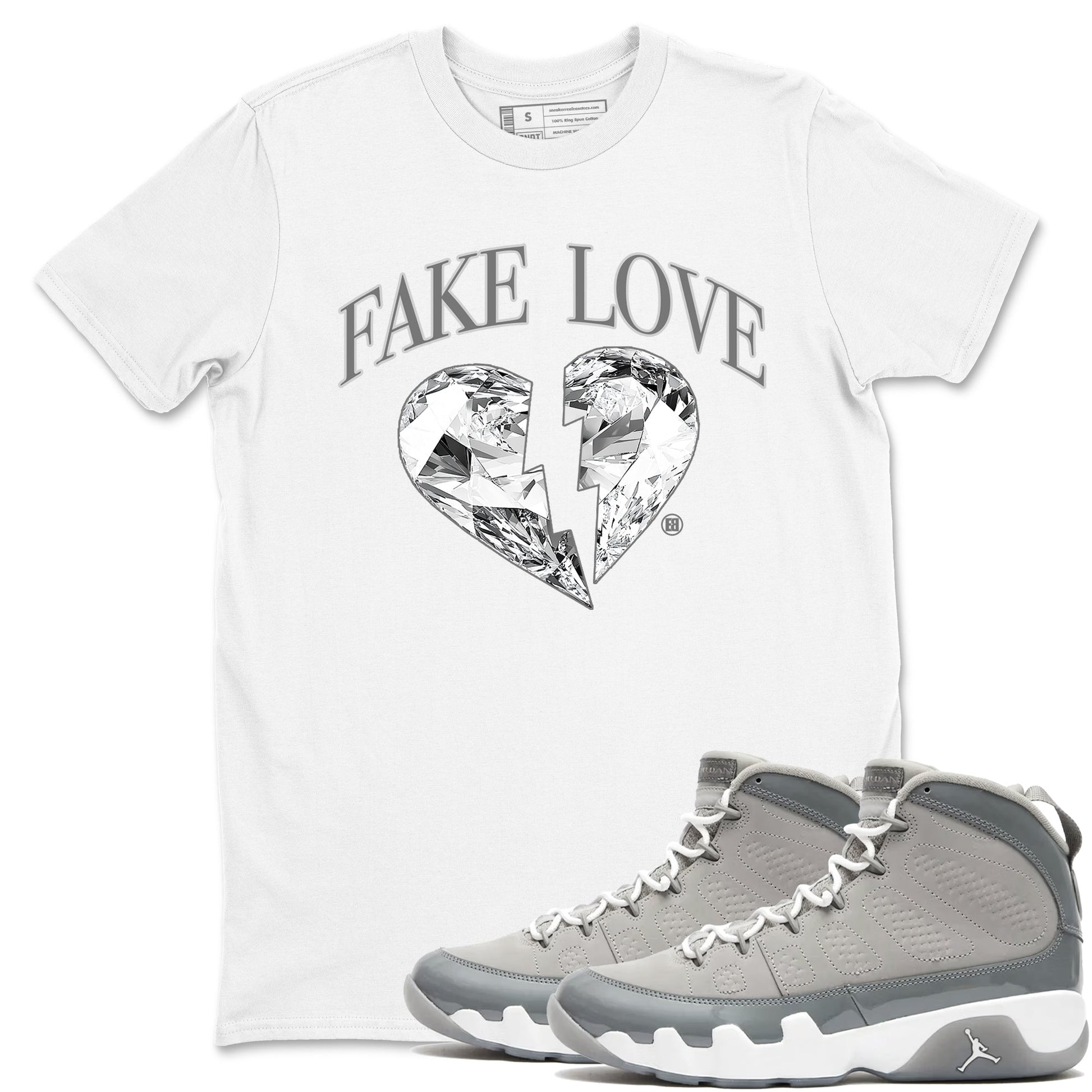 9s Cool Grey shirts to match jordans Fake Love best t shirts to wear with jordans Air Jordan 9 Cool Grey match shoes to clothes SNRT Sneaker Tees unisex cotton White 1 shirts