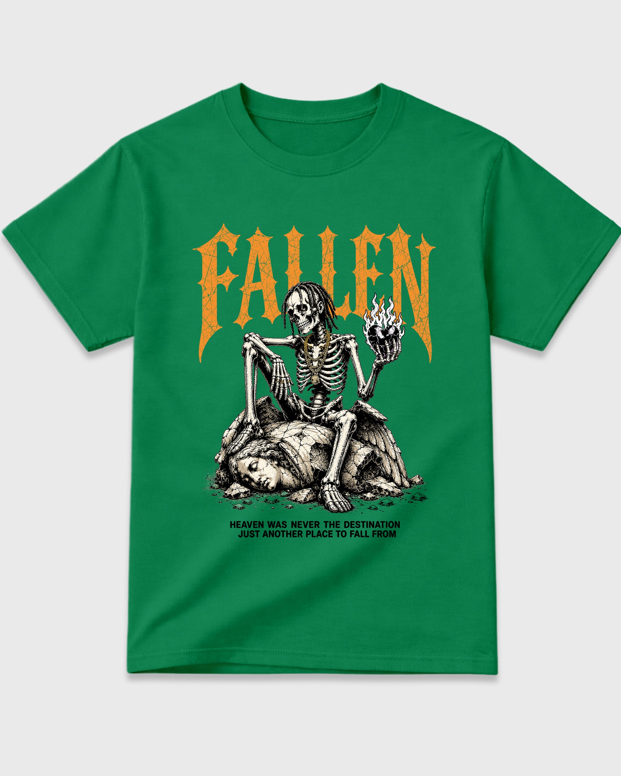 Fallen Graphic T-Shirt featuring original streetwear artwork designed to match the Air Jordan 11 Green Screen. Kelly Green 2 Graphic T-Shirt.