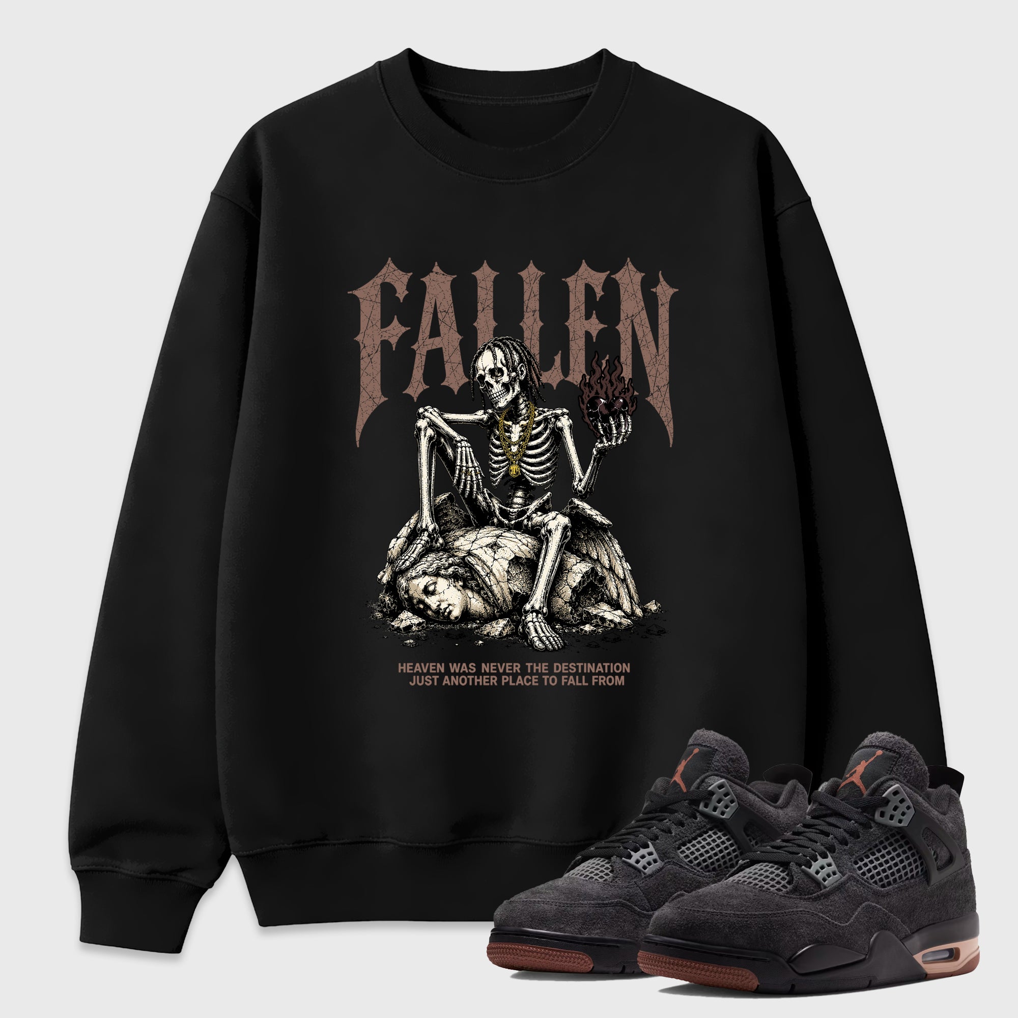 Fallen Graphic T-Shirt featuring original streetwear artwork designed to match the Air Jordan 4 London. Black 1 Graphic Tee.