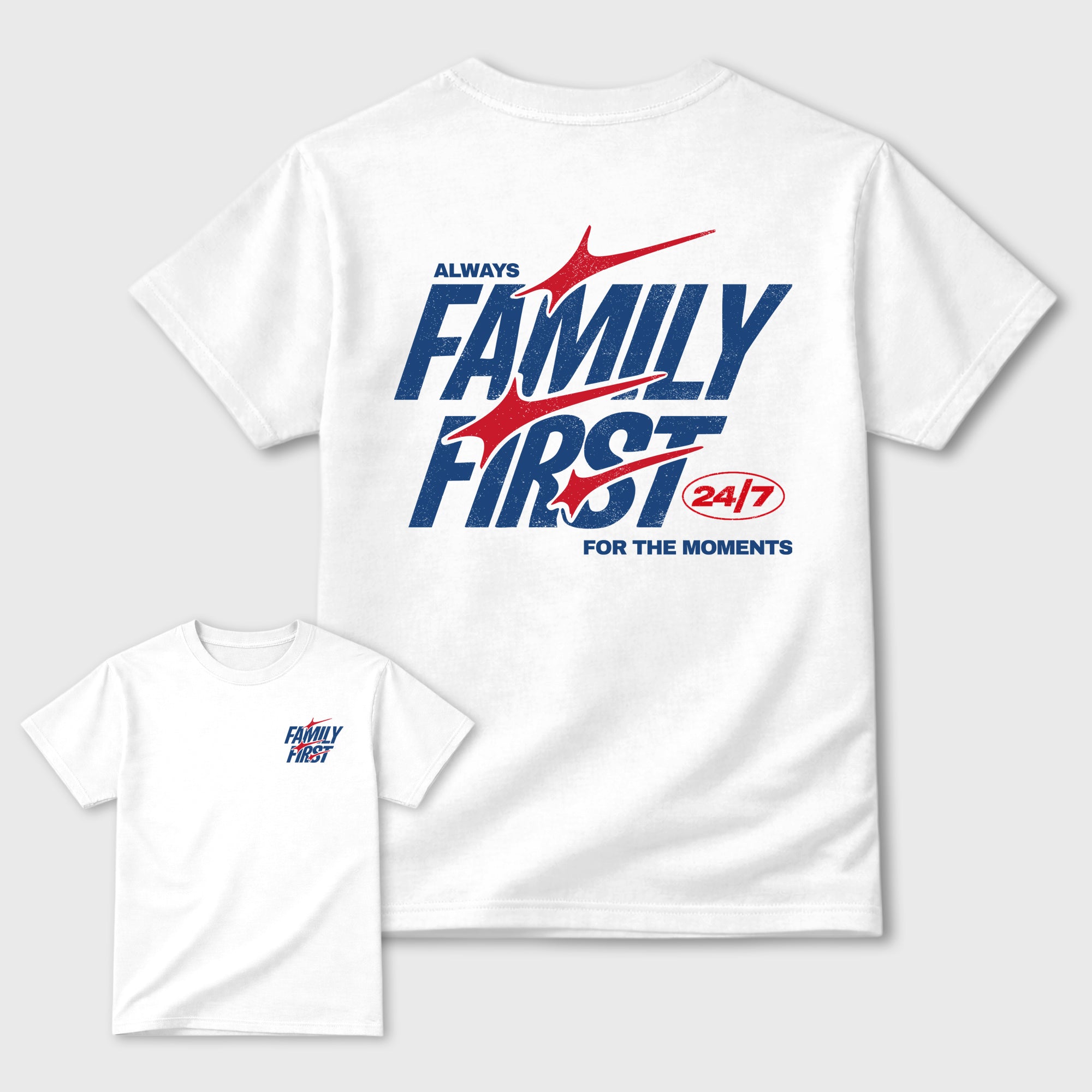Family First Graphic T-Shirt featuring original streetwear artwork designed to match the . White Graphic T-Shirt.