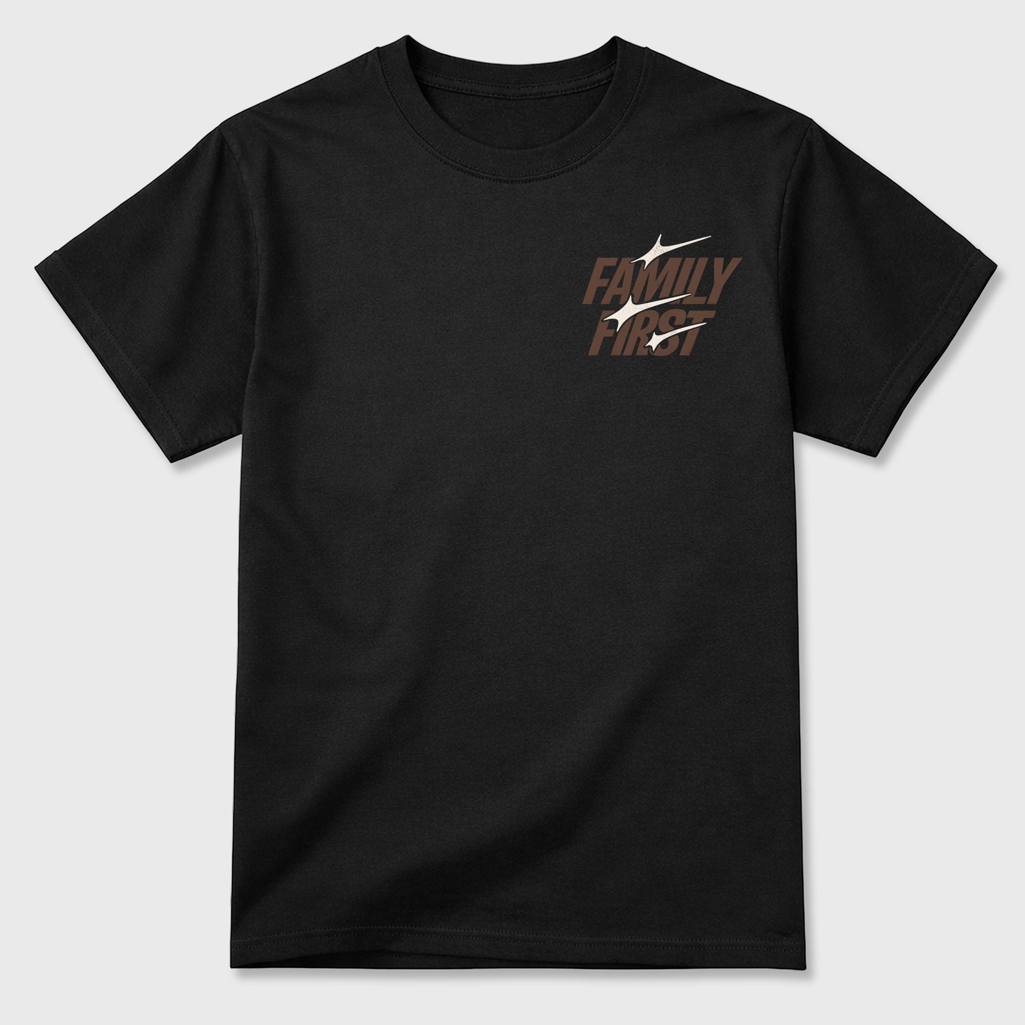 Family First double side graphic tee styled to complete your fit with the AJ3 World's Best Dad, shown in Black.