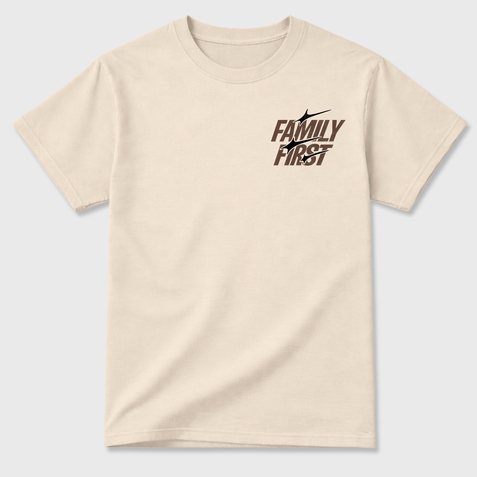 Family First double side graphic tee styled to complete your fit with the AJ3 World's Best Dad, shown in Natural.