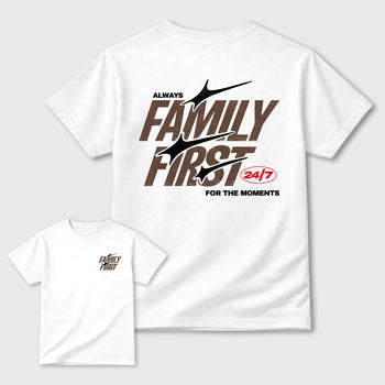 Family First double side graphic tee styled to complete your fit with the AJ3 World's Best Dad, shown in White.