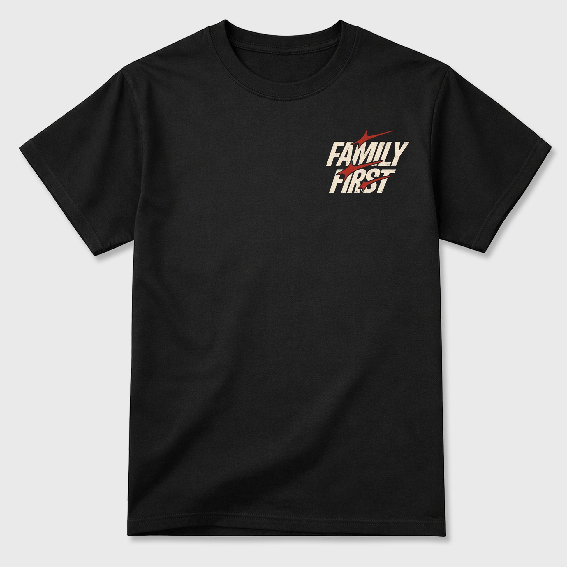 Family First Graphic T-Shirt sneaker match tee designed for the 4s Brick After Brick, featuring coordinated color options for a perfect streetwear match. Black shirt.