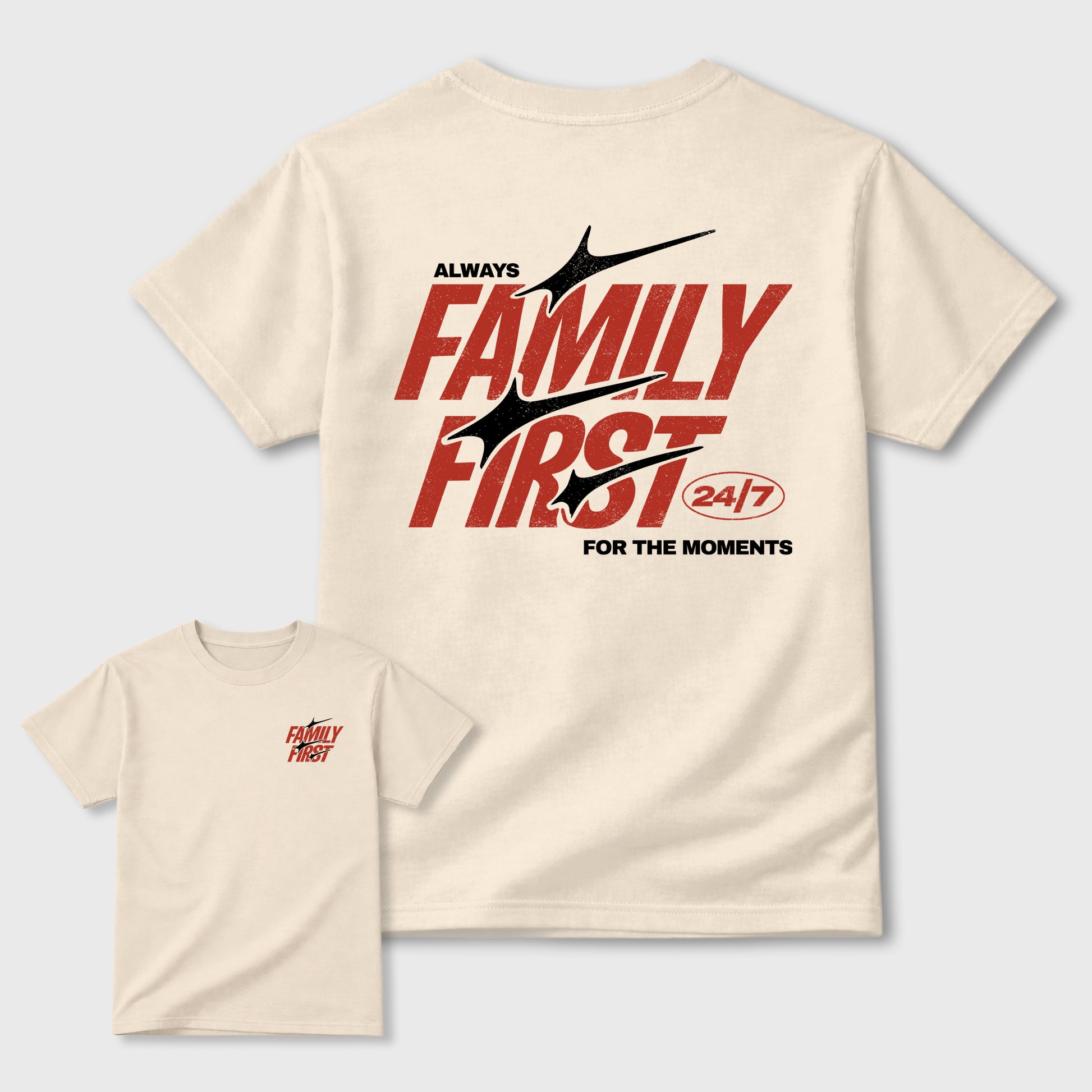 Family First Graphic T-Shirt sneaker match tee designed for the 4s Brick After Brick, featuring coordinated color options for a perfect streetwear match. Natural shirt.