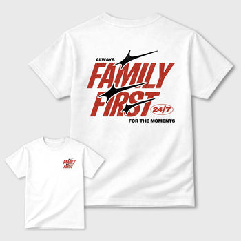 Family First Graphic T-Shirt sneaker match tee designed for the 4s Brick After Brick, featuring coordinated color options for a perfect streetwear match. White shirt.