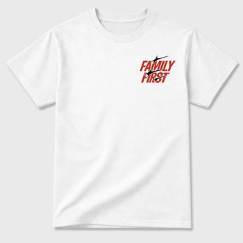 Family First Graphic T-Shirt sneaker match tee designed for the 4s Brick After Brick, featuring coordinated color options for a perfect streetwear match. White shirt.