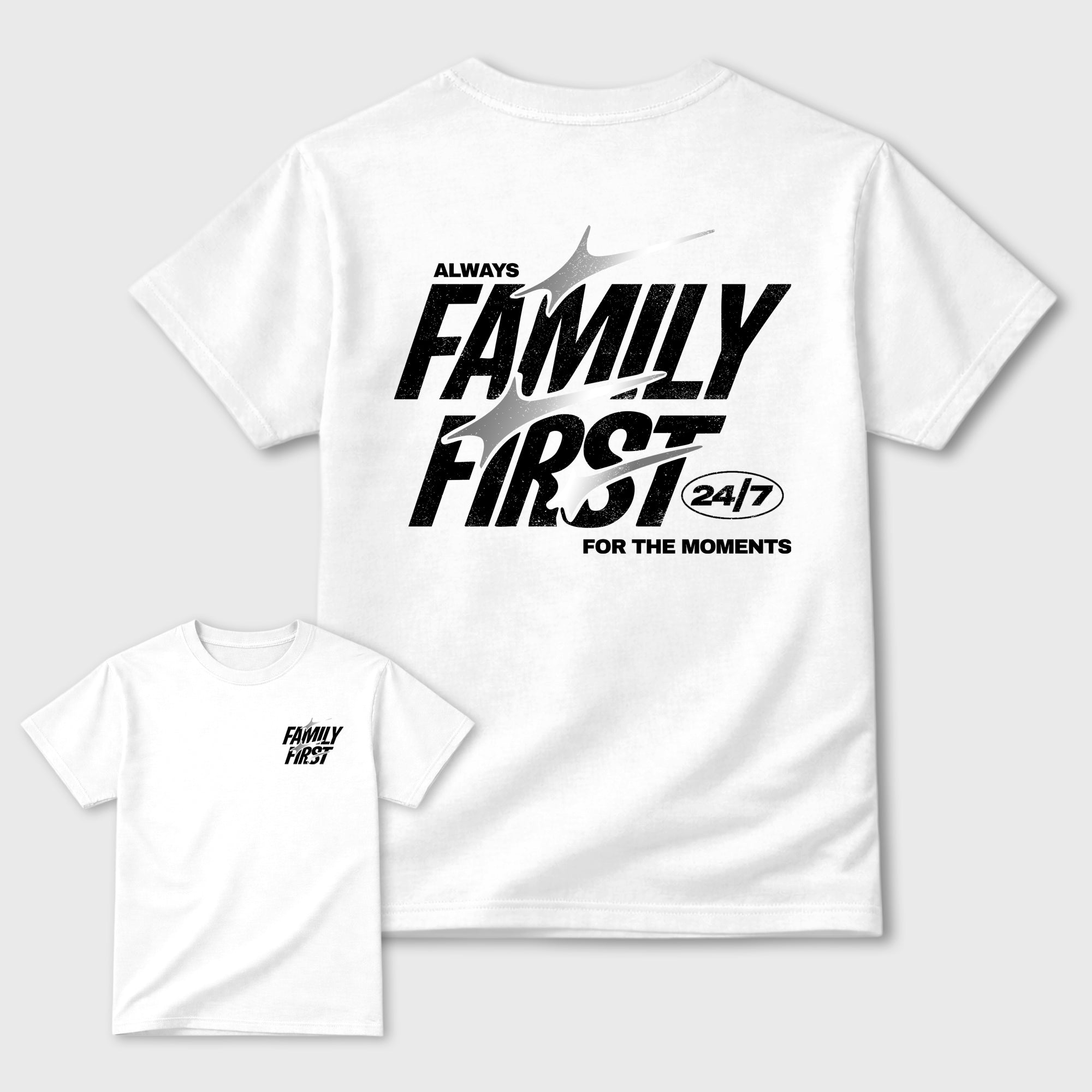 Family First Graphic T-Shirt featuring original streetwear artwork designed to match the . White Graphic T-Shirt.