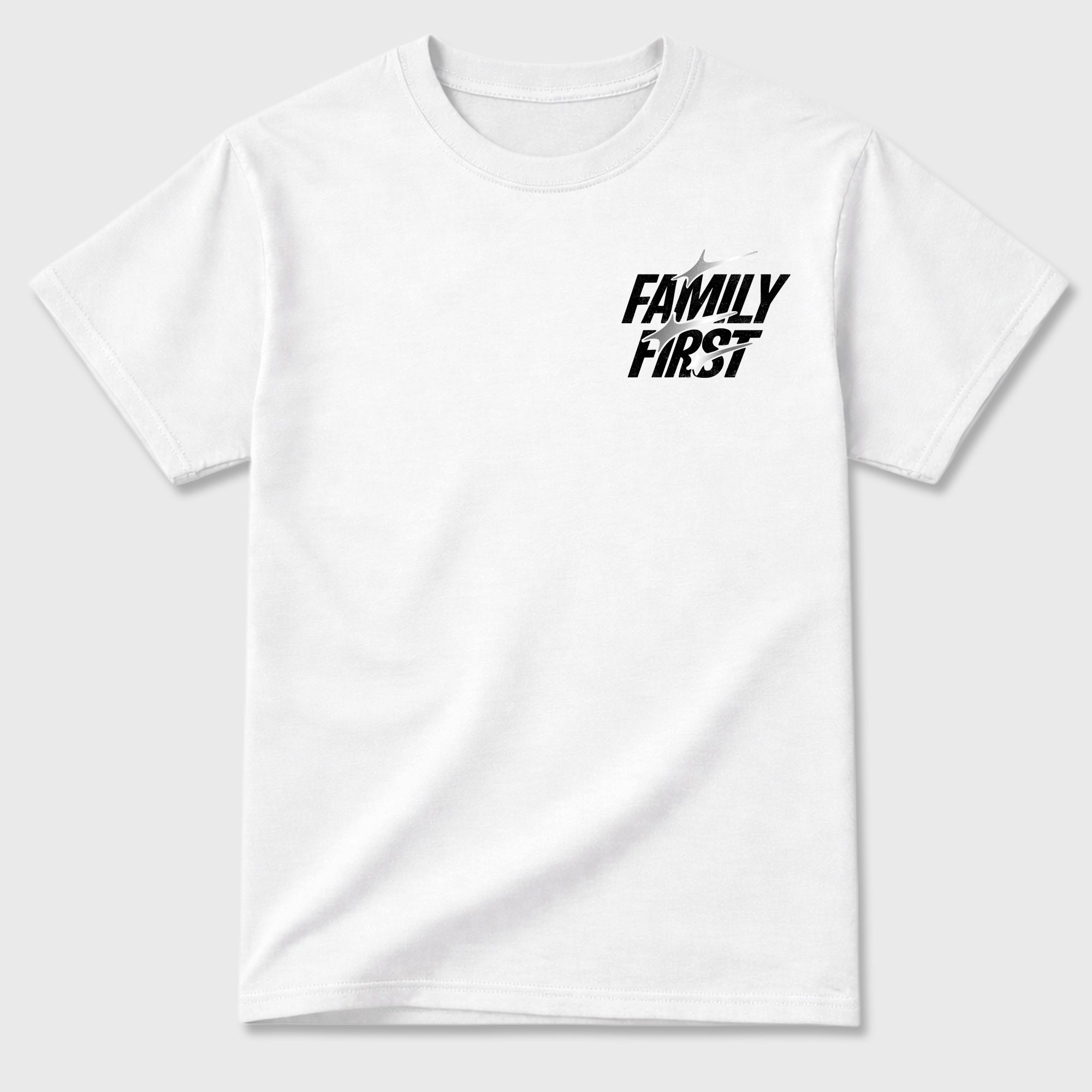 Family First Graphic T-Shirt featuring original streetwear artwork designed to match the . White Graphic T-Shirt.