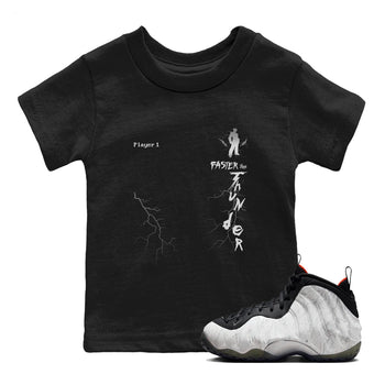 Foams One Jin shirts to match jordans Faster Than Thunder sneaker match tees Air Foamposite One Jin match shoes to clothes SNRT Sneaker Tees Youth Baby Black 1 tee