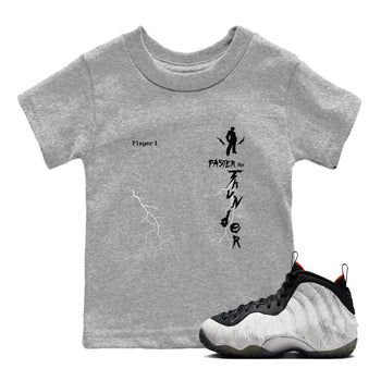 Foams One Jin shirts to match jordans Faster Than Thunder sneaker match tees Air Foamposite One Jin match shoes to clothes SNRT Sneaker Tees Youth Baby Heather Grey 1 tee