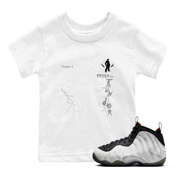 Foams One Jin shirts to match jordans Faster Than Thunder sneaker match tees Air Foamposite One Jin match shoes to clothes SNRT Sneaker Tees Youth Baby White 1 tee