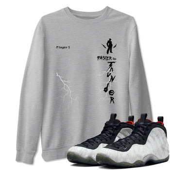 Foams One Jin shirts to match jordans Faster Than Thunder sneaker match tees Air Foamposite One Jin match shoes to clothes SNRT Sneaker Tees unisex cotton Heather Grey 1 shirts