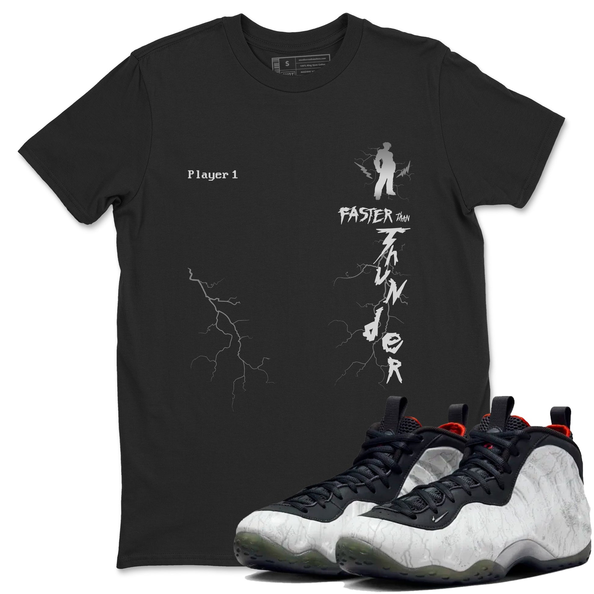 Foams One Jin shirts to match jordans Faster Than Thunder sneaker match tees Air Foamposite One Jin match shoes to clothes SNRT Sneaker Tees unisex cotton Black 1 shirts