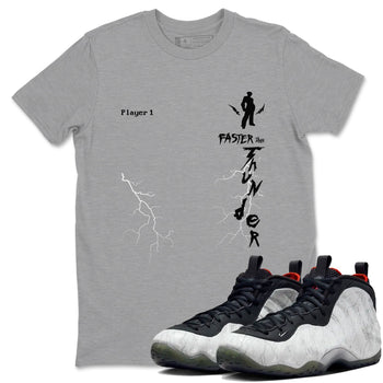 Foams One Jin shirts to match jordans Faster Than Thunder sneaker match tees Air Foamposite One Jin match shoes to clothes SNRT Sneaker Tees unisex cotton Heather Grey 1 shirts