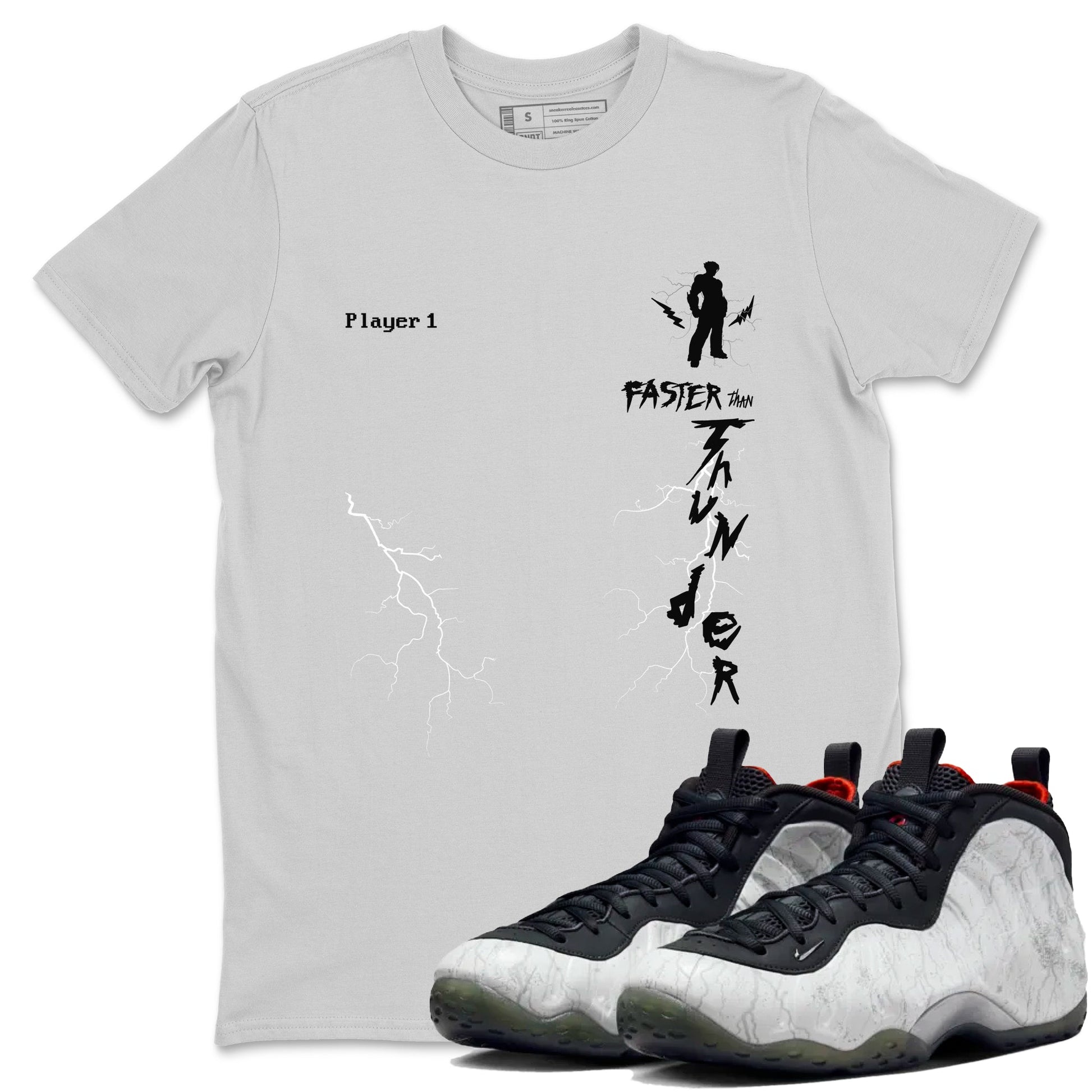 Foams One Jin shirts to match jordans Faster Than Thunder sneaker match tees Air Foamposite One Jin match shoes to clothes SNRT Sneaker Tees unisex cotton Silver 1 shirts