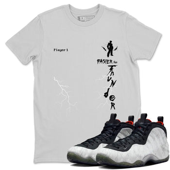 Foams One Jin shirts to match jordans Faster Than Thunder sneaker match tees Air Foamposite One Jin match shoes to clothes SNRT Sneaker Tees unisex cotton Silver 1 shirts