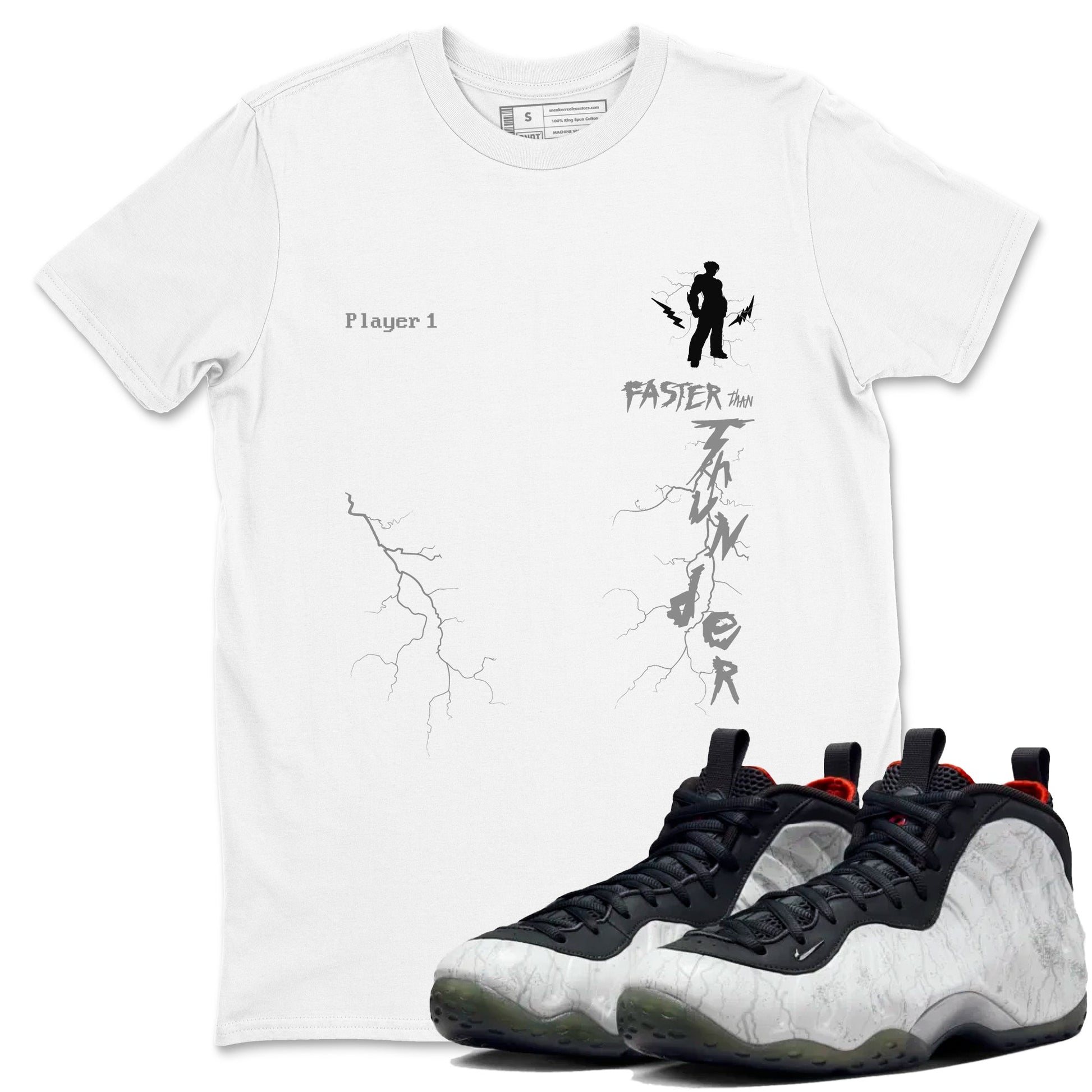 Foams One Jin shirts to match jordans Faster Than Thunder sneaker match tees Air Foamposite One Jin match shoes to clothes SNRT Sneaker Tees unisex cotton White 1 shirts