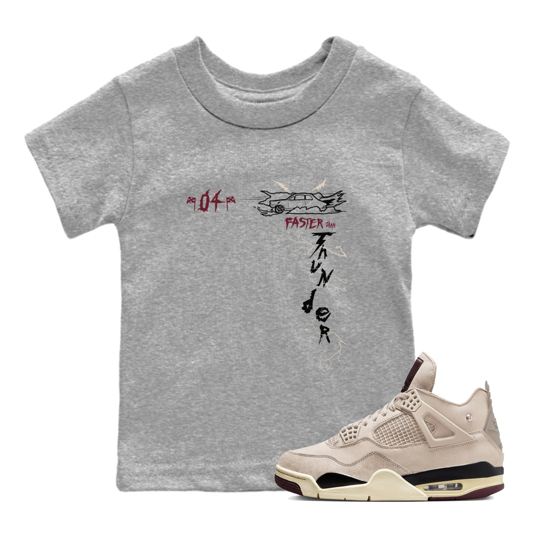 4s A Ma Maniere x Fossil Stone shirts to match jordans Faster Than Thunder sneaker match tees Air Jordan 4 A Ma Maniere x Fossil Stone match shoes to clothes SNRT Sneaker Tees Youth Baby Heather Grey 1 tee