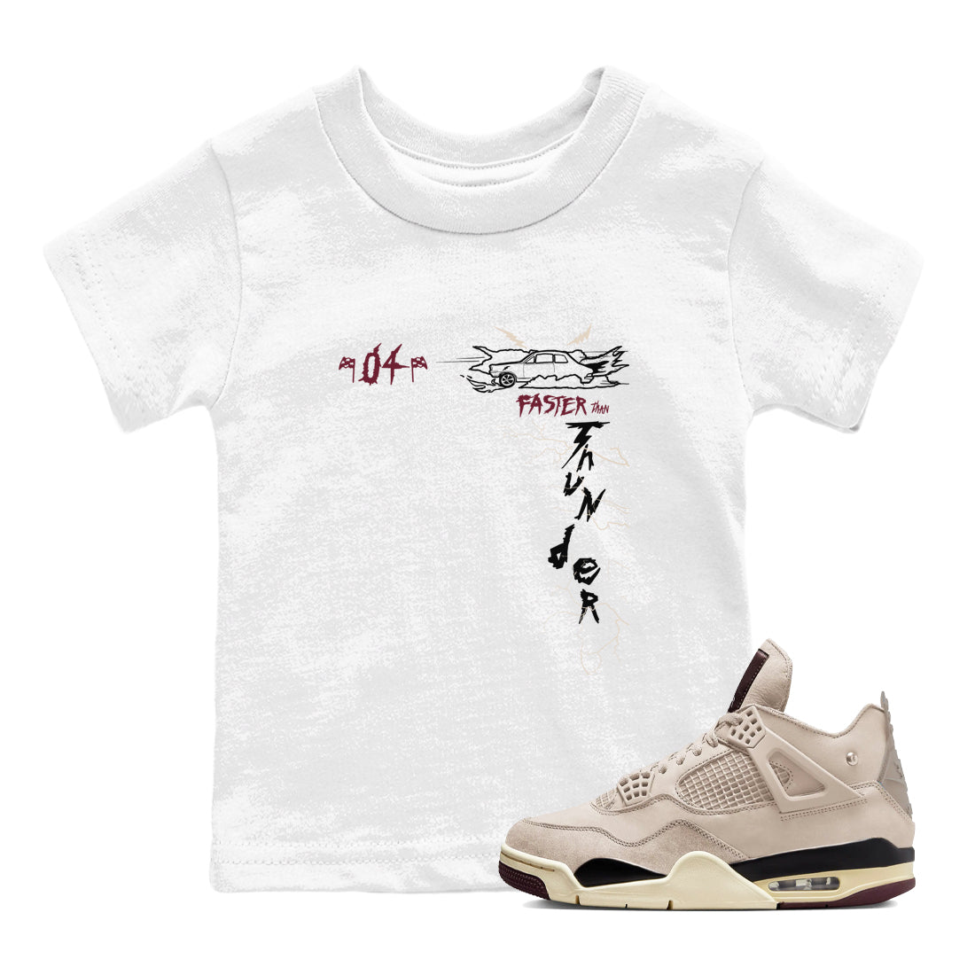 4s A Ma Maniere x Fossil Stone shirts to match jordans Faster Than Thunder sneaker match tees Air Jordan 4 A Ma Maniere x Fossil Stone match shoes to clothes SNRT Sneaker Tees Youth Baby White 1 tee