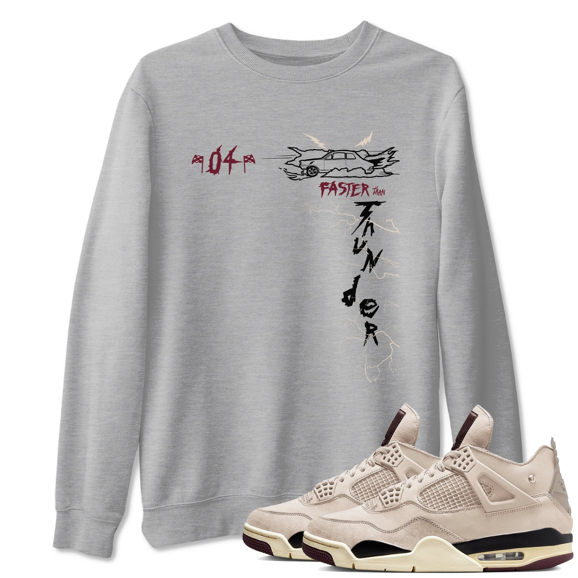 4s A Ma Maniere x Fossil Stone shirts to match jordans Faster Than Thunder sneaker match tees Air Jordan 4 A Ma Maniere x Fossil Stone match shoes to clothes SNRT Sneaker Tees unisex cotton Heather Grey 1 shirts